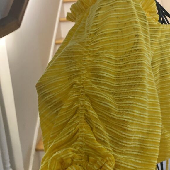 ✨🌼 Free People Golden Tee Yellow & White Striped Semi Sheer Ruched Crop Top 🌼✨ - Picture 8 of 14